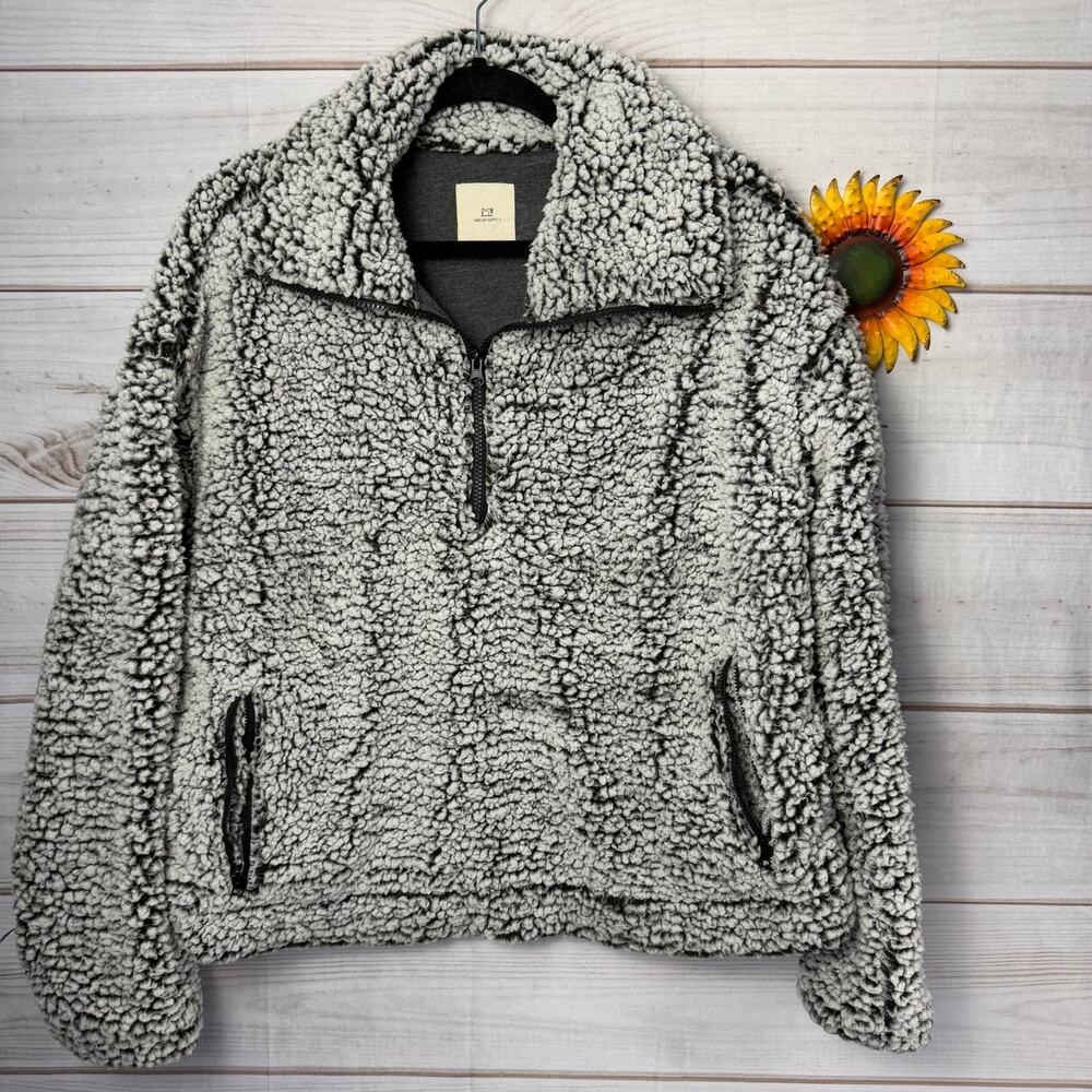 Thread Supply Sherpa Pullover Jacket Gray‎ Black Quarter Zip Fleece L
